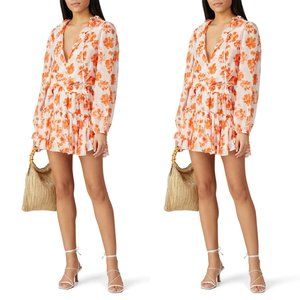 Misa Los Angeles Lorena Blouson Mini Dress Medium Orange Floral Print V-neck
